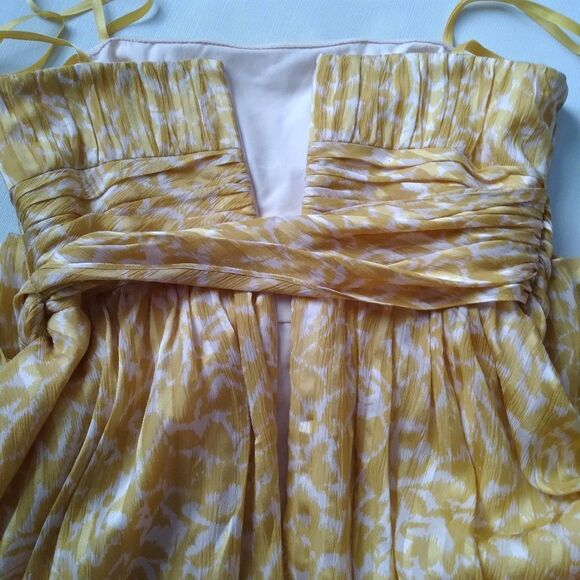 BCBGMAXAZRIA Yellow & White Tie Front Strapless Bubble Mini Dress Women's Size 2 - Picture 7 of 14
